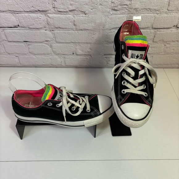Converse All Star Black Sneakers with Multi-colored Rainbow Tongue - Picture 2 of 6